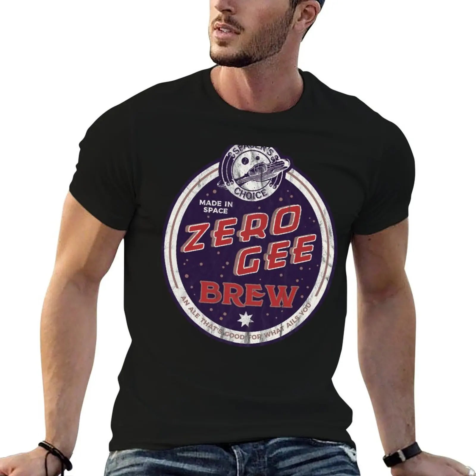 Zero Gee BrewThe Outer Worlds T-Shirt Minimalist Plain Crew Neck T-Shirt