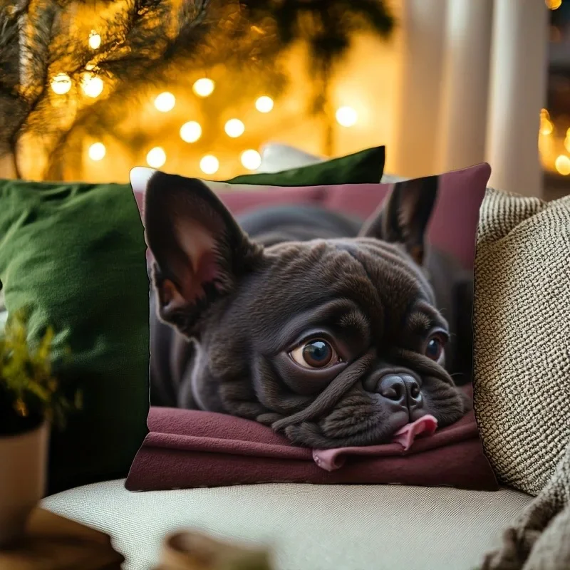 Adorable French Bulldog Printed Pillowcase Cuddle Up With Cuteness Sofa Cushion Cover Home Decoration 2d Printing
