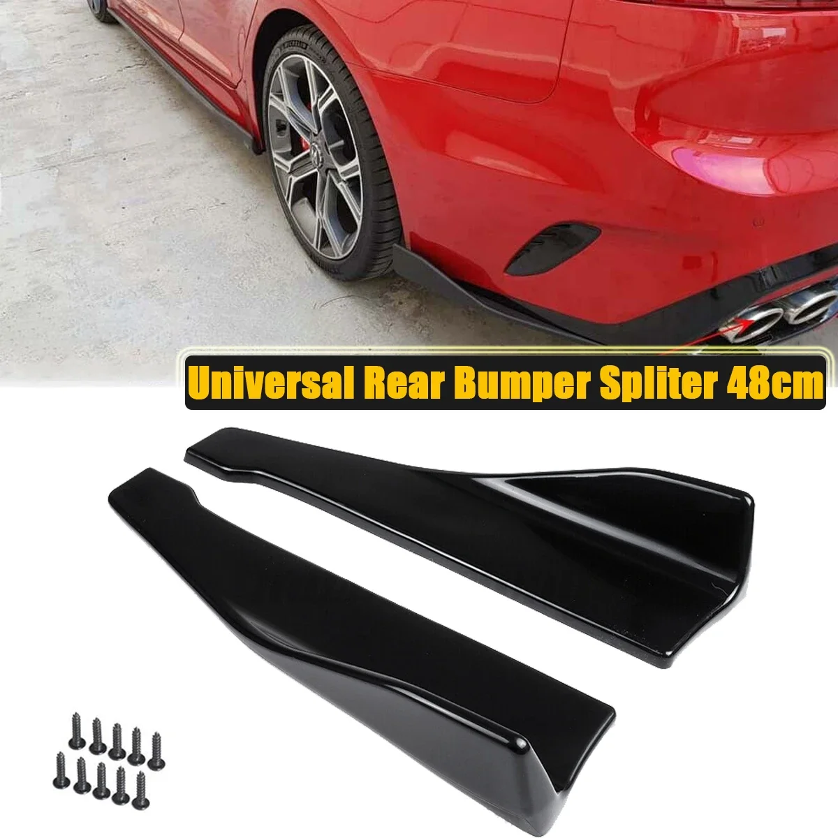 48cm Universal For Kia Stinger 2018-2023 Rear Bumper Splitter Apron Spoiler Side Skirt Extension Body Kit Car Accessories