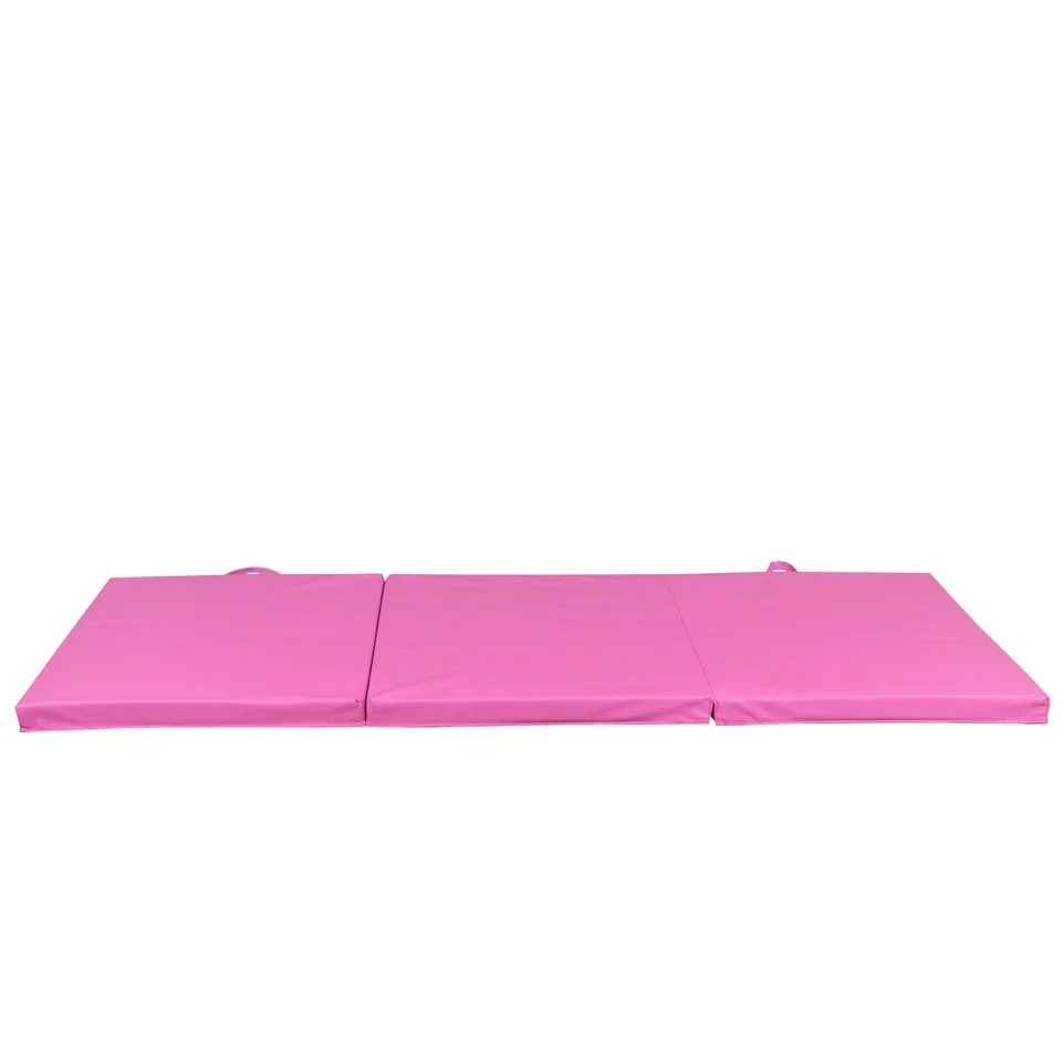 6'x2' Exercise Gym Mat Non-Slip Tri-Fold PU Leather for Gymnastics Yoga Pink