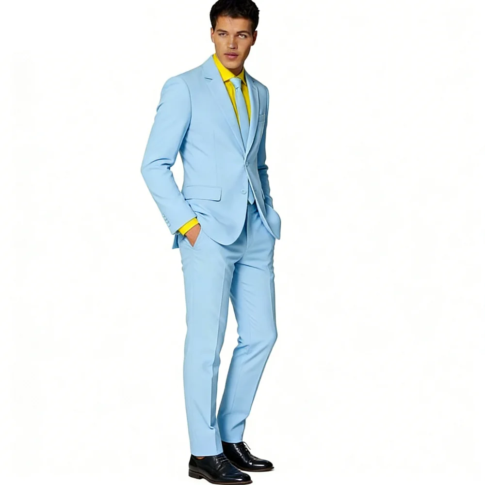 

Мужской костюм-двойка slim fit из дышащего полиэстера, полный комплект для жениха, с возможностью выбора черной галстука