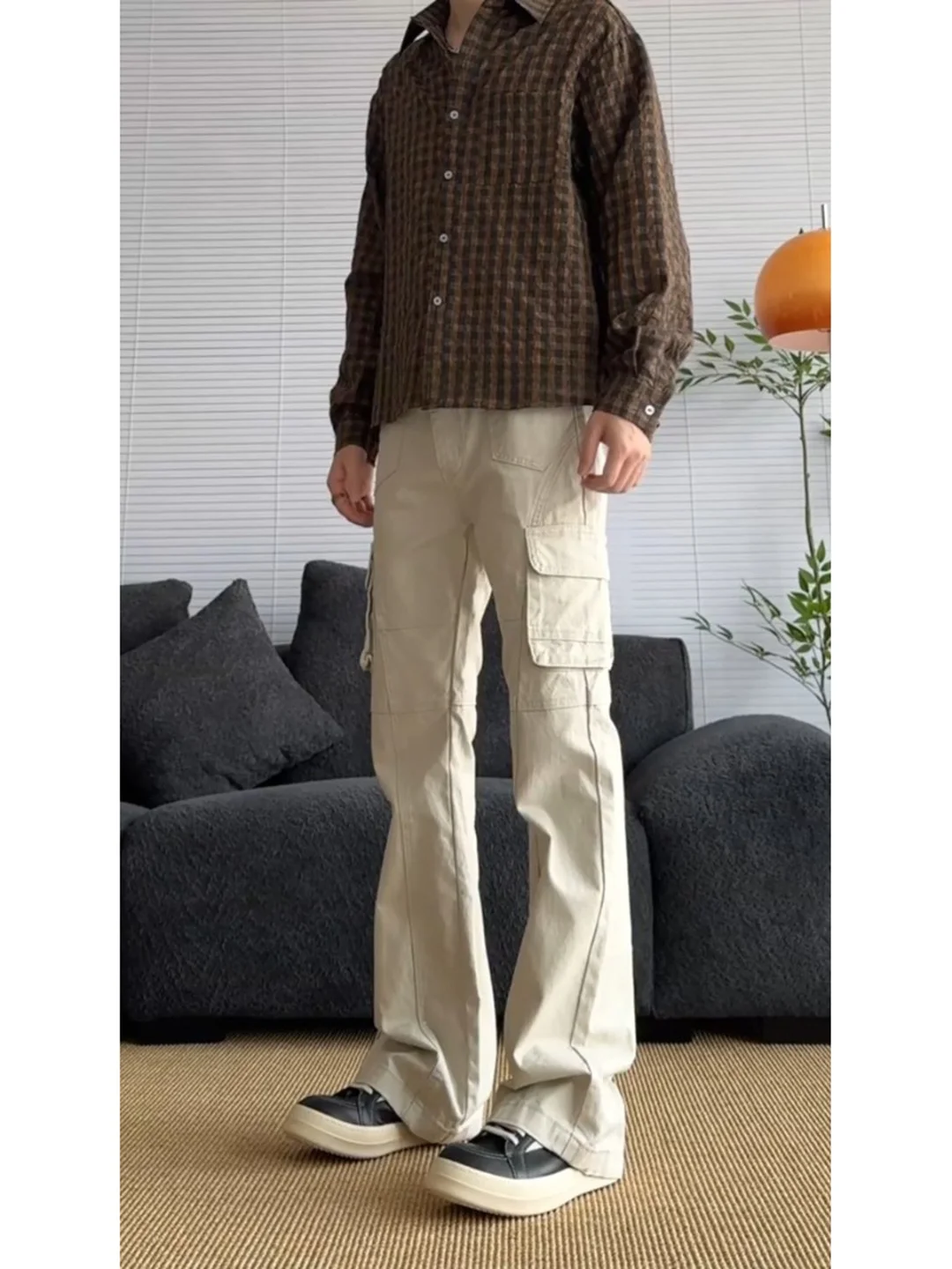 

Cleanfit Men's Autumnal Vintage Washed Denim Overalls Woodcut Slimming Flared Pants Straight Leg Casual Trousers Workwear