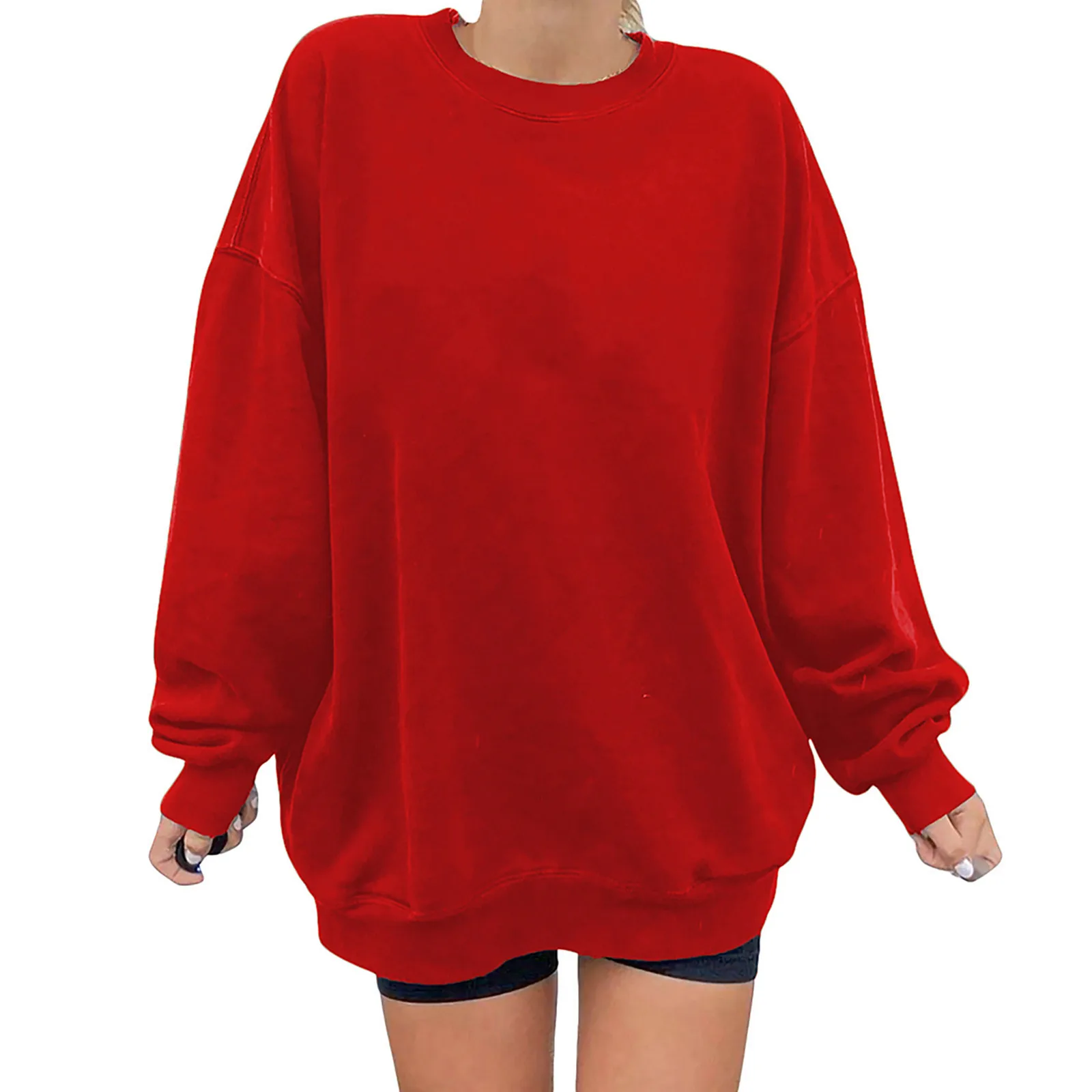 Oversize Sweatshirt Solid Color Lamb Hair O-Neck Long Sleeve Sweatshirt Korean Fashion Loose Hoodies Streetwear Harajuku