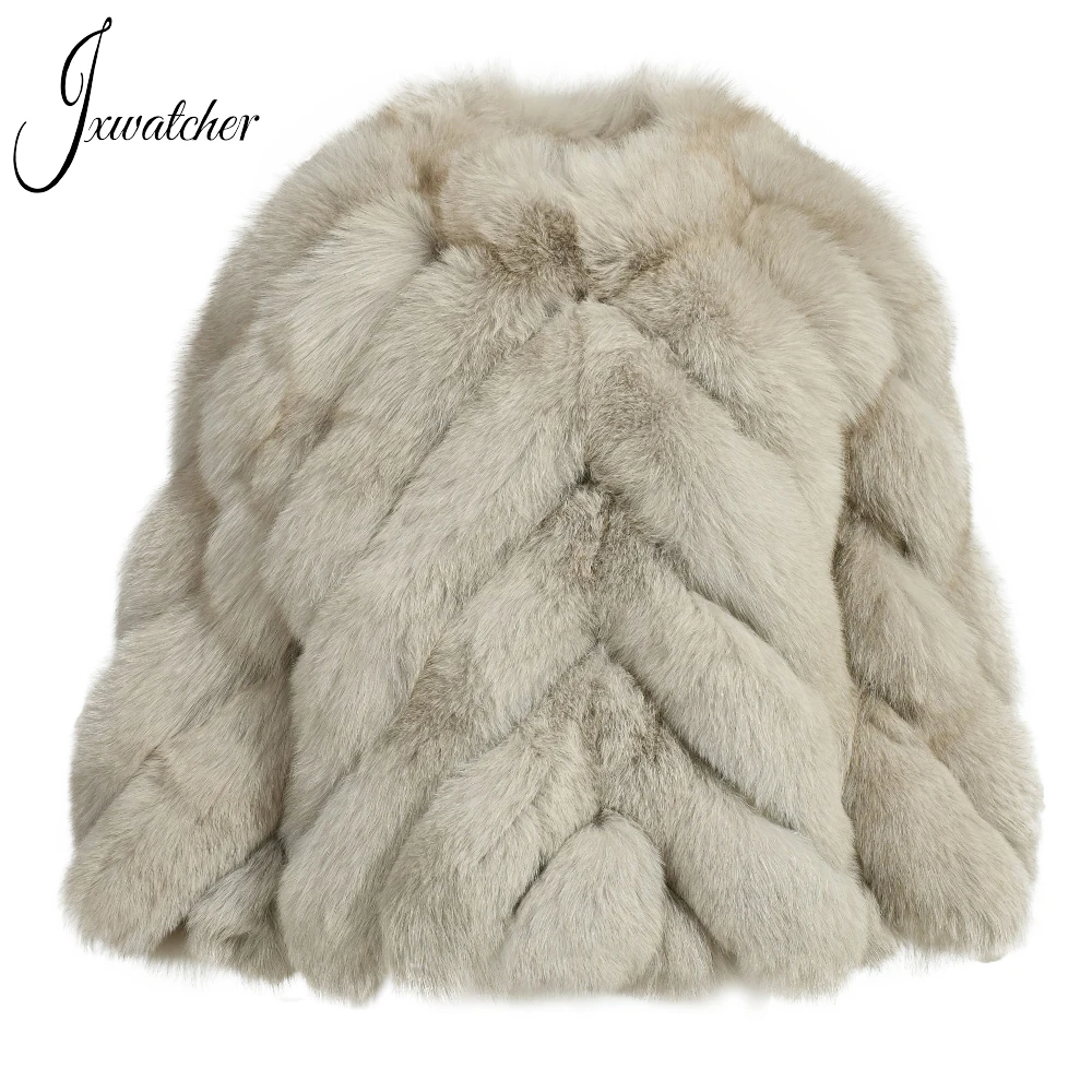 

Jxwatcher Women Winter Real Fox Fur Coat 2022 New Style Ladies Solid Color Diagonal Stripes Full Sleeves Natural Fur Outerwear