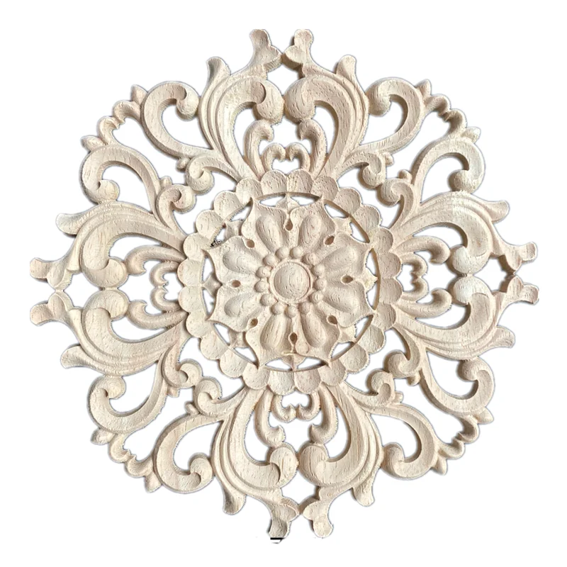 

10-24cm Round Wood Carved Corner Onlay Applique Frame Furniture Wall Unpainted for Home Decor Cabinet Door Decoration Crafts