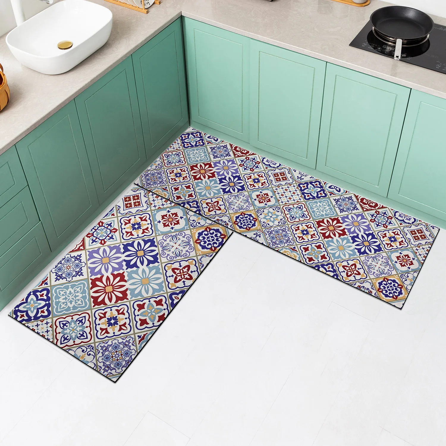 Bohemian Kitchen Carpet Set 3-piece Non slip Kitchen Floor Mat Carpet Washable Bohemian Kitchen Slide Carpet Set, Used for Kitch