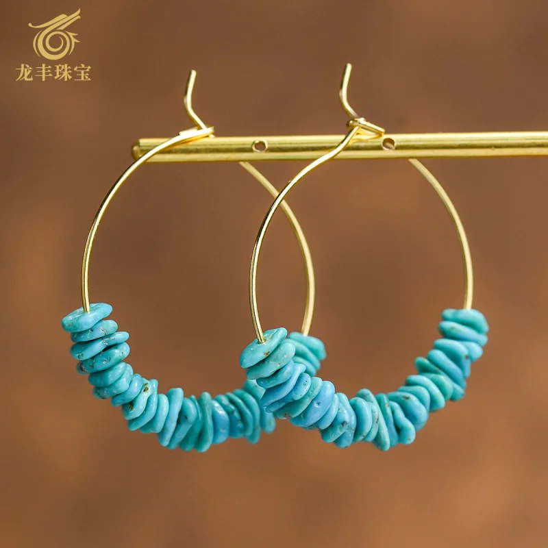 Turquoise Earrings Natural Turquoise Seed Material Stud Earrings 5 Silver Plated 18K Gold Earrings