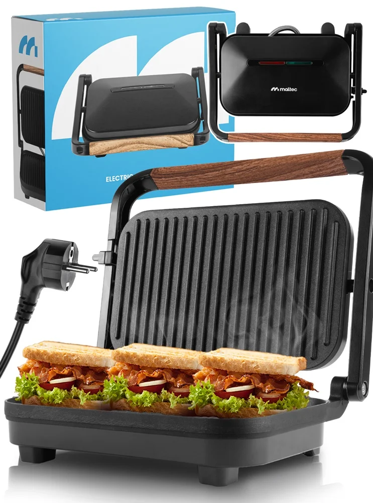 Elektrischer Grill, Sandwich-Toaster, Panini, zusammenklappbar, antihaftbeschichtet, Maltec SM1500W