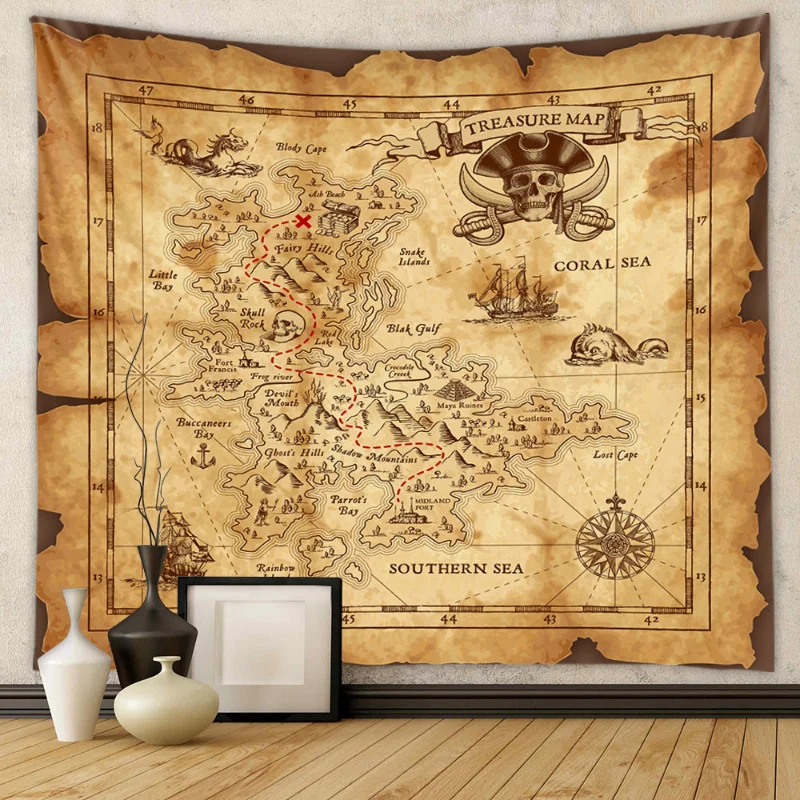 VIKAMA Tapisserie murale rétro en polyester avec carte du monde géographique, imprimé vintage pour la décoration esthétique de chambre à coucher