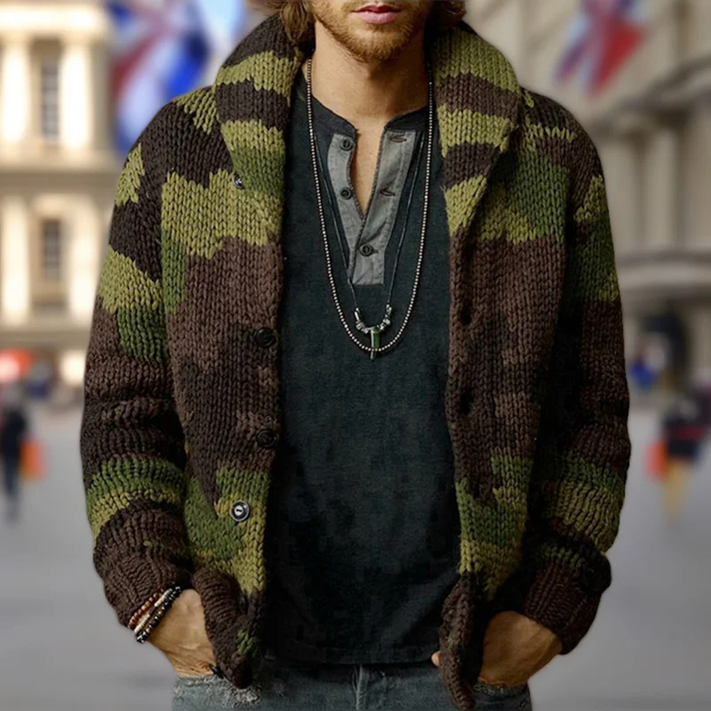 

Мужской кардиган, свитер, повседневное камуфляжное вязаное пальто, новинка 2024, осенне-зимние свитера для мужчин, одежда, вязаная куртка SY0036