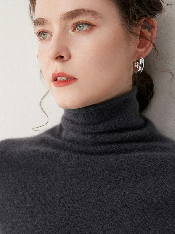 

Осень-зима 2025 г., новый женский свободный вязаный базовый свитер из 100% чистого кашемира с высоким воротом и рукавами