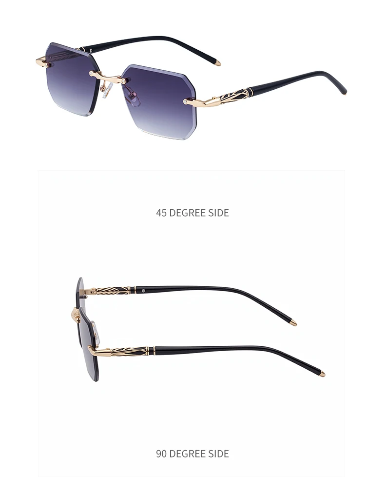 Quadratische randlose Punk-Sonnenbrille für Herren 2026 – Luxusmarke, trendige UV400-Fahrerbrille, polygonale rahmenlose Sonnenbrille für Männer – Detail 15