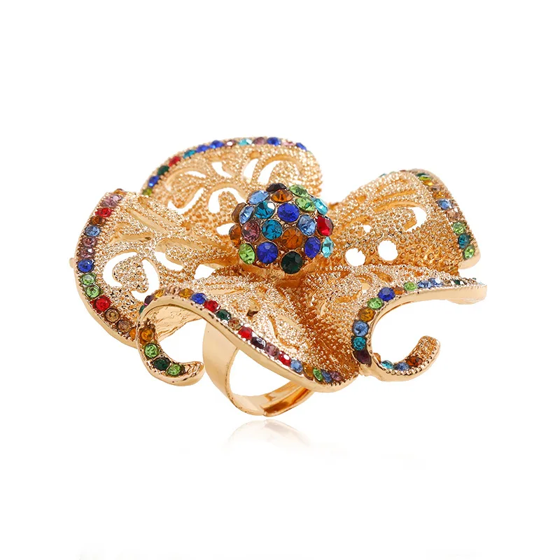 Oversize Geometric Hollow Flower Chunky Rings for Women Bohemian Adjustable Princess Queen Big Wedding Promise Band Rings Anillo