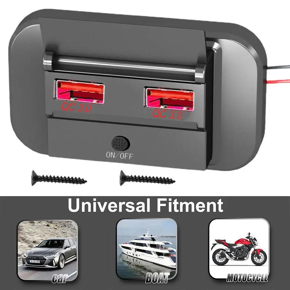 

Quick Charge PD Type C Dual USB Ports Car Bus Charger Socket Adapter 12V/24V USB Power Panel With Swith For Marine Motorcycles