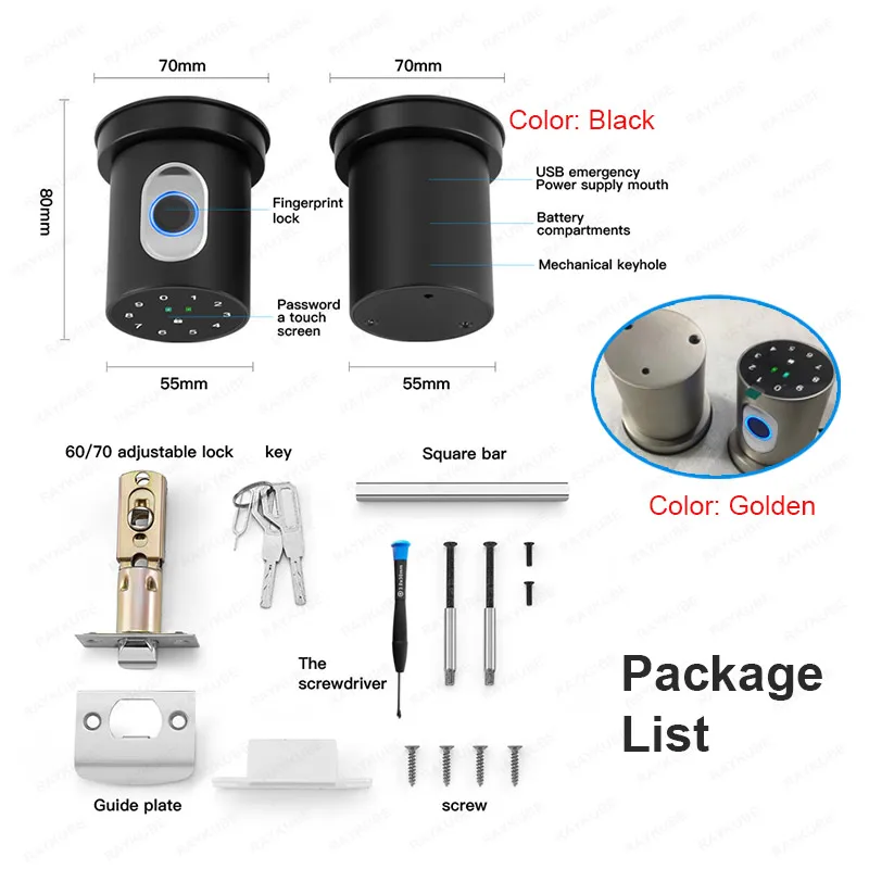 Imagem -06 - Bloqueio Eletrônico Tuya Smart Lock Knob Bluetooth Smartlife Impressão Digital Cilíndrica Code Lock App Controle Novo Raykube-q1