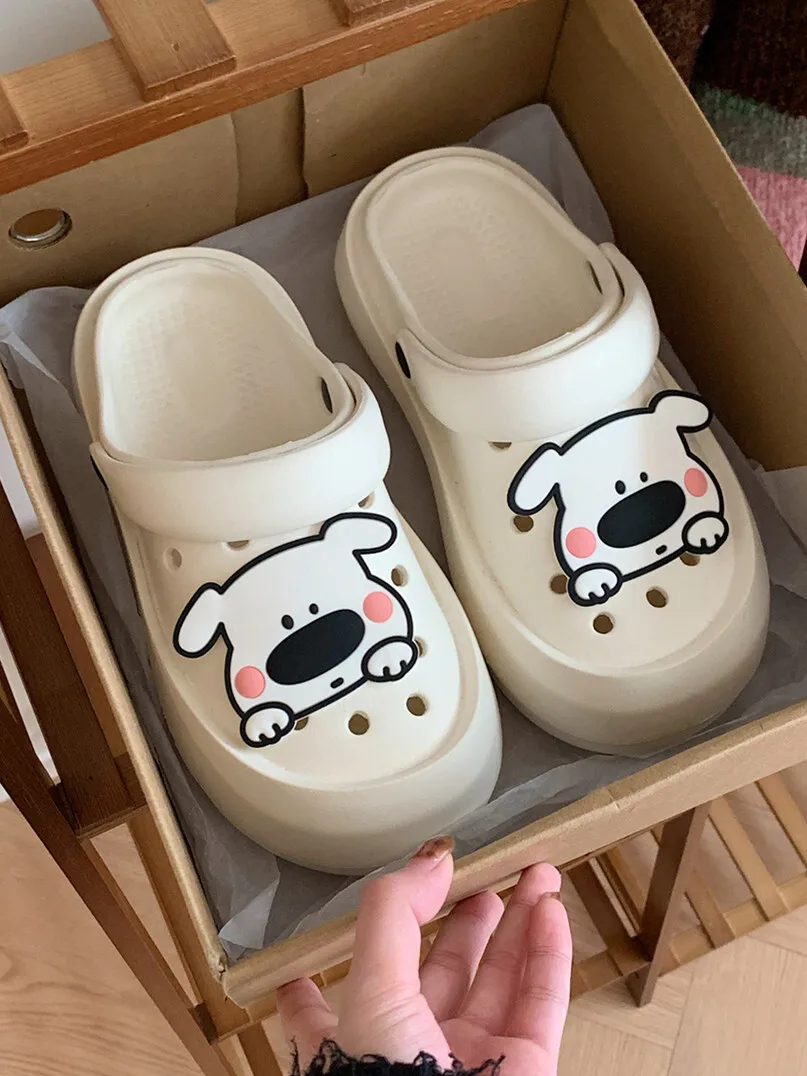 Outdoor Slippers Women Garden Shoes Beach Sandals Cute Hollow Out Cute Puppy Dog Summer Outdoor Hole Shoes Summer Slippers