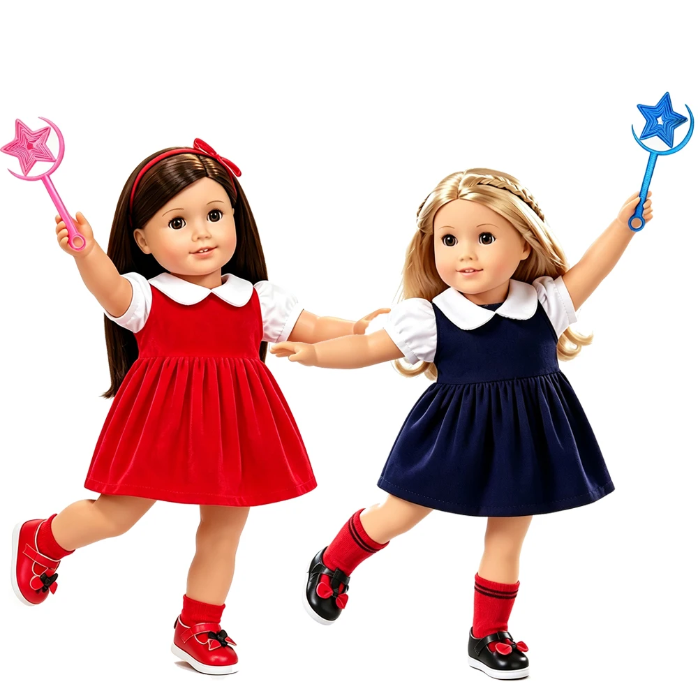 Vintage Doll Dress‑up Kit Fit for 18 Inch & 43cm Baby Doll Dresses Socks Magic Wand Accessory Gift