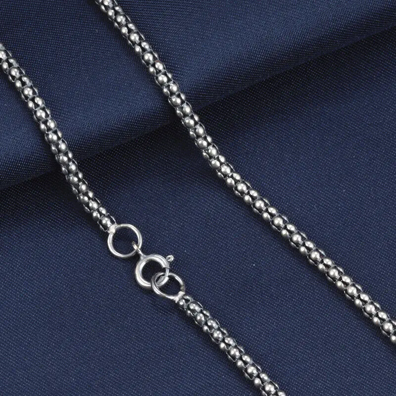 Solid 925 Sterling Silver 3mm Popcorn Link Chain Necklace 17.7inch 19.7inch