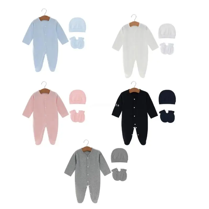 

3pcs Newborn Wardrobe Set Cotton Romper Hat & Mittens Comprising Romper Hat set Dropship