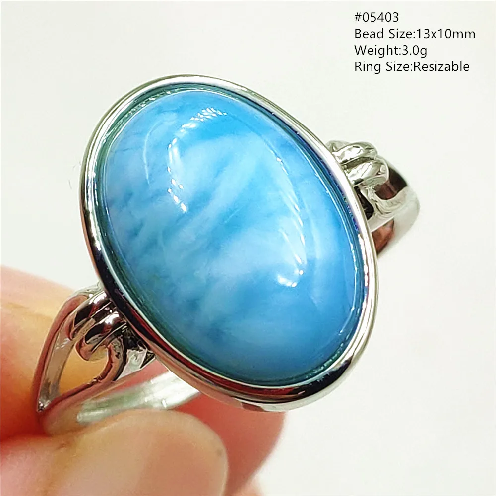 Natural Blue Larimar Oval Adjustable Ring Jewelry Water Pattern Real Larimar For Women Men Healing Fashion Stone AAAAAA