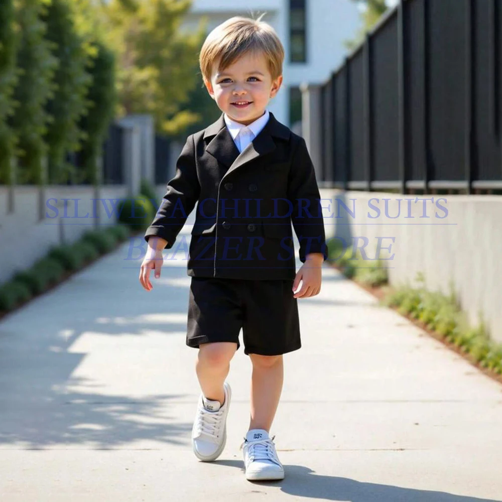 

Customized Baby's Boy Clothing Baptism Double Breasted Notch Lapel 2 Piece Jacket Pants Sets Formal Blazer Children Suits