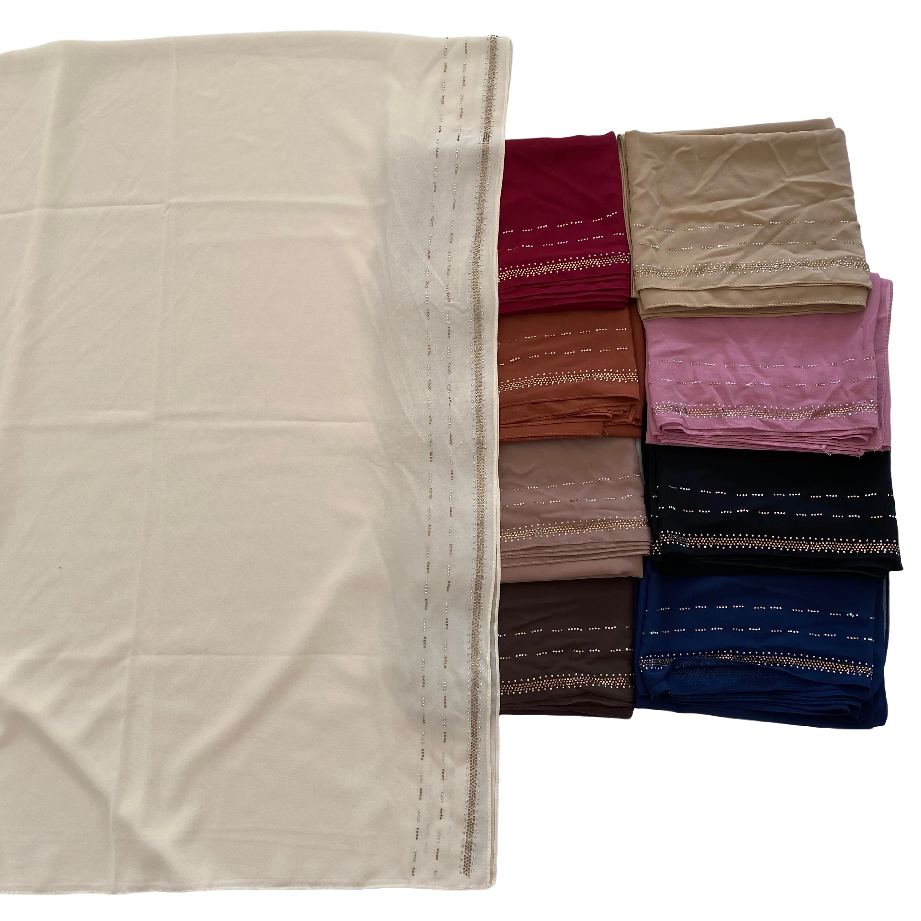 Hijab de piedra de gasa de alta calidad musulmán Tudung Malasia pañuelo para la cabeza de Color sólido bufanda musulmana para mujer chal de diamantes de imitación brillantes