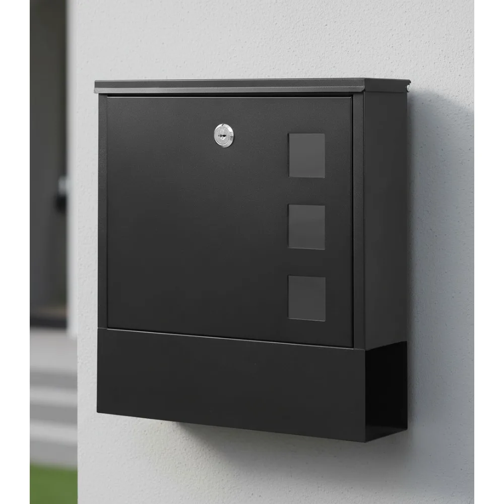 

Wall Mount Locking Mailbox with Key, Large Capacity Weatherproof Drop Box for Newspapers & Letters, Black