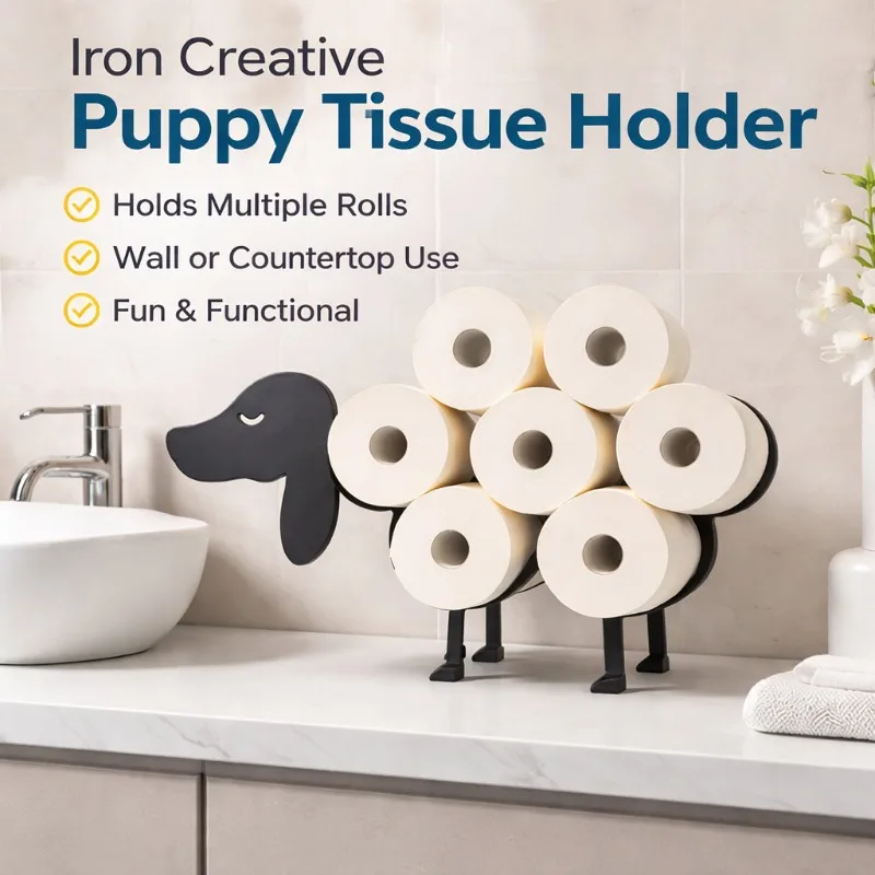 

Creative Wrought Iron Metal Tissue Holder Multifunctional Puppy Shaped Wall Hanging Vertical Napkin Stand Modern Living Dining