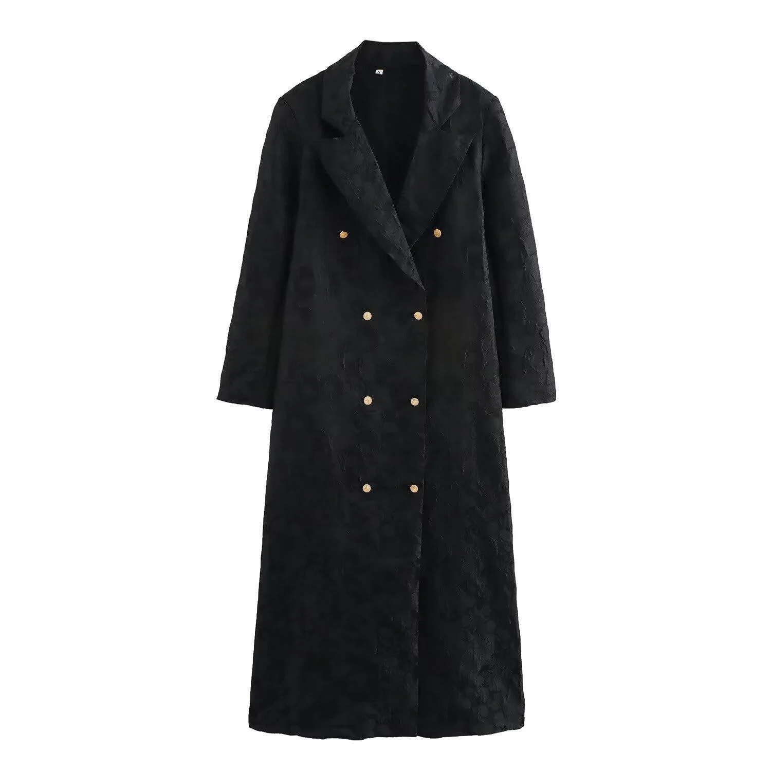 

ZBZA Spring New Women's Faion Design Texture Double Button Extended Coat Long Sve Suit Collar Pure Color Polyester Fiber