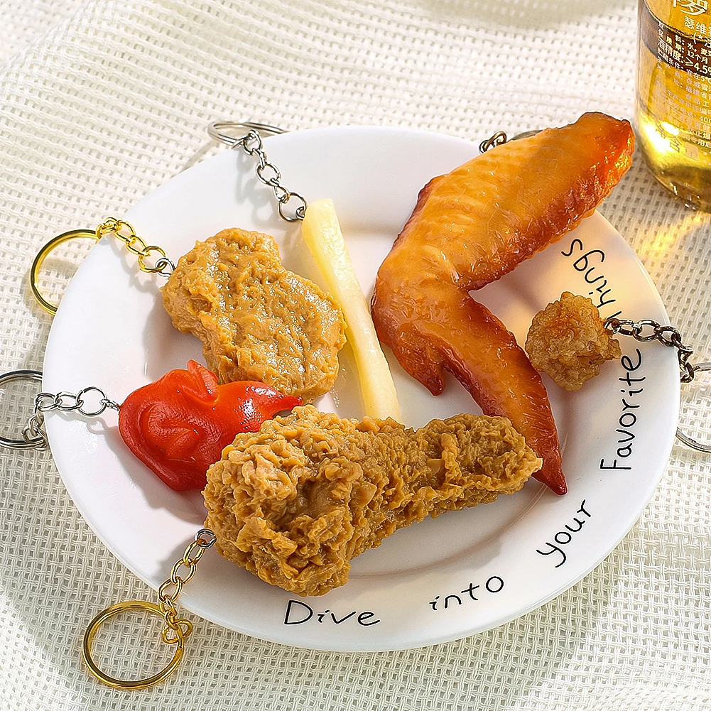 Simulation Fried Chicken Keychain Chicken Nuggets Leg Wings French Fries Fried Food Key Chain Children's Toy Promotional Gift