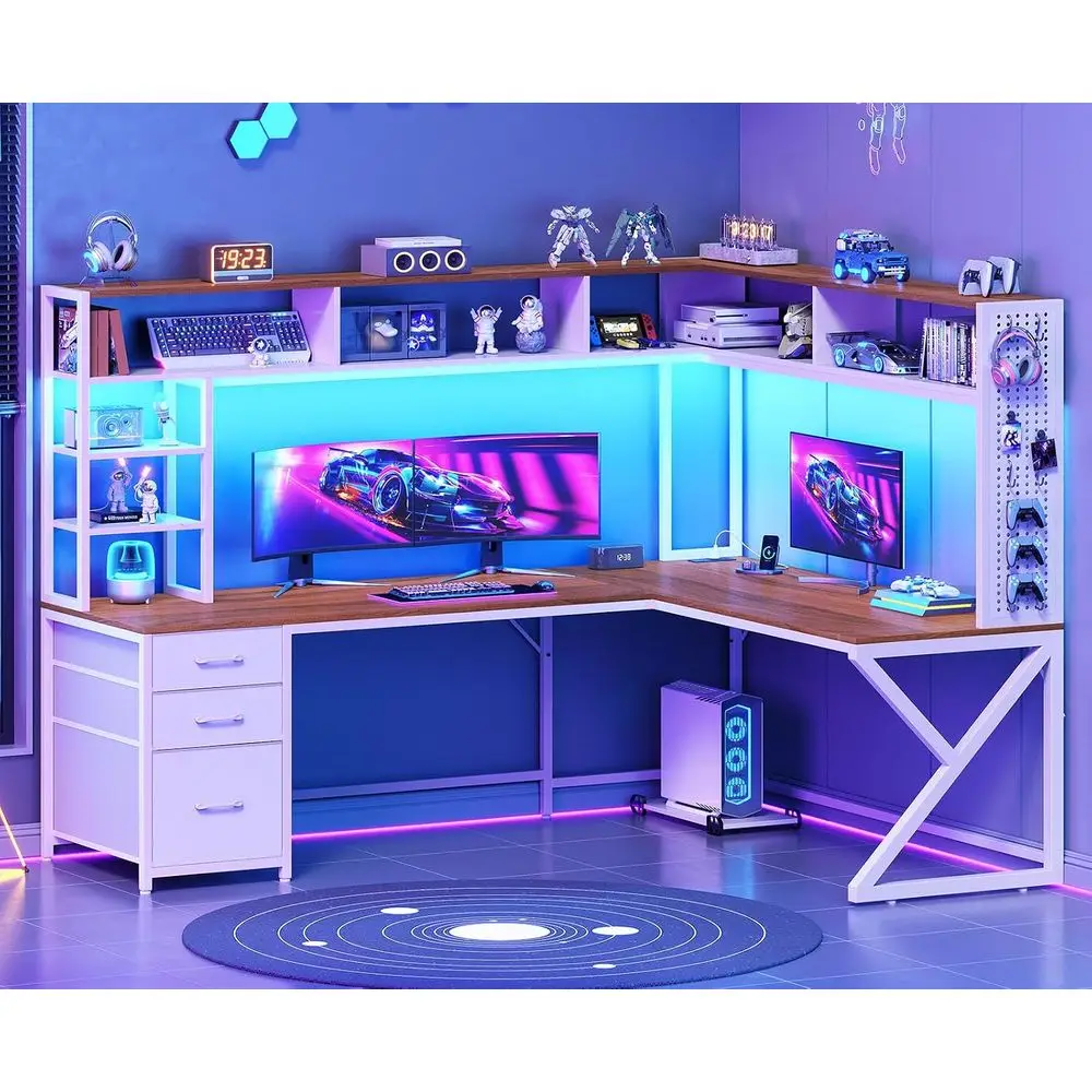 L Shaped Gaming Desk with Storage Ders and Hutch, Convertible 94.5