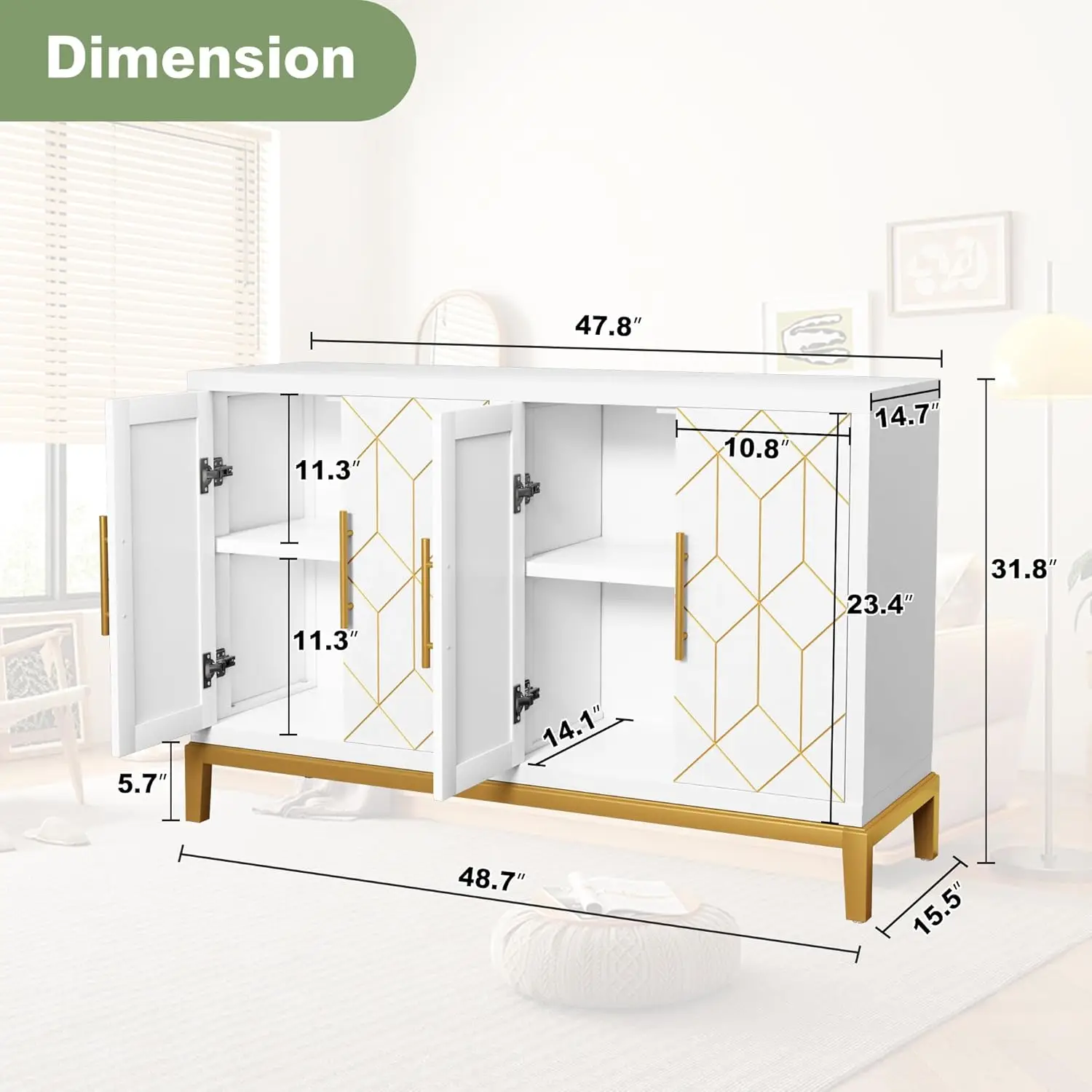 ARTPOWER Accent Cabinet with 4 Doors, Carved Decorative Sideboard Buffet Cabinet, Modern Credenza Storage Cabinet for Living