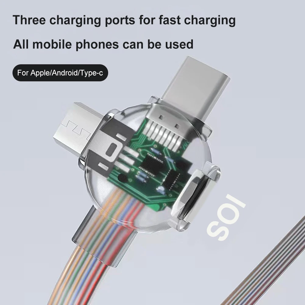 3 IN 1 Retractable Type C Micro USB Lightning Cable for  Xiaomi Samsung Huawei  Mobile Phone Charging Charger Data