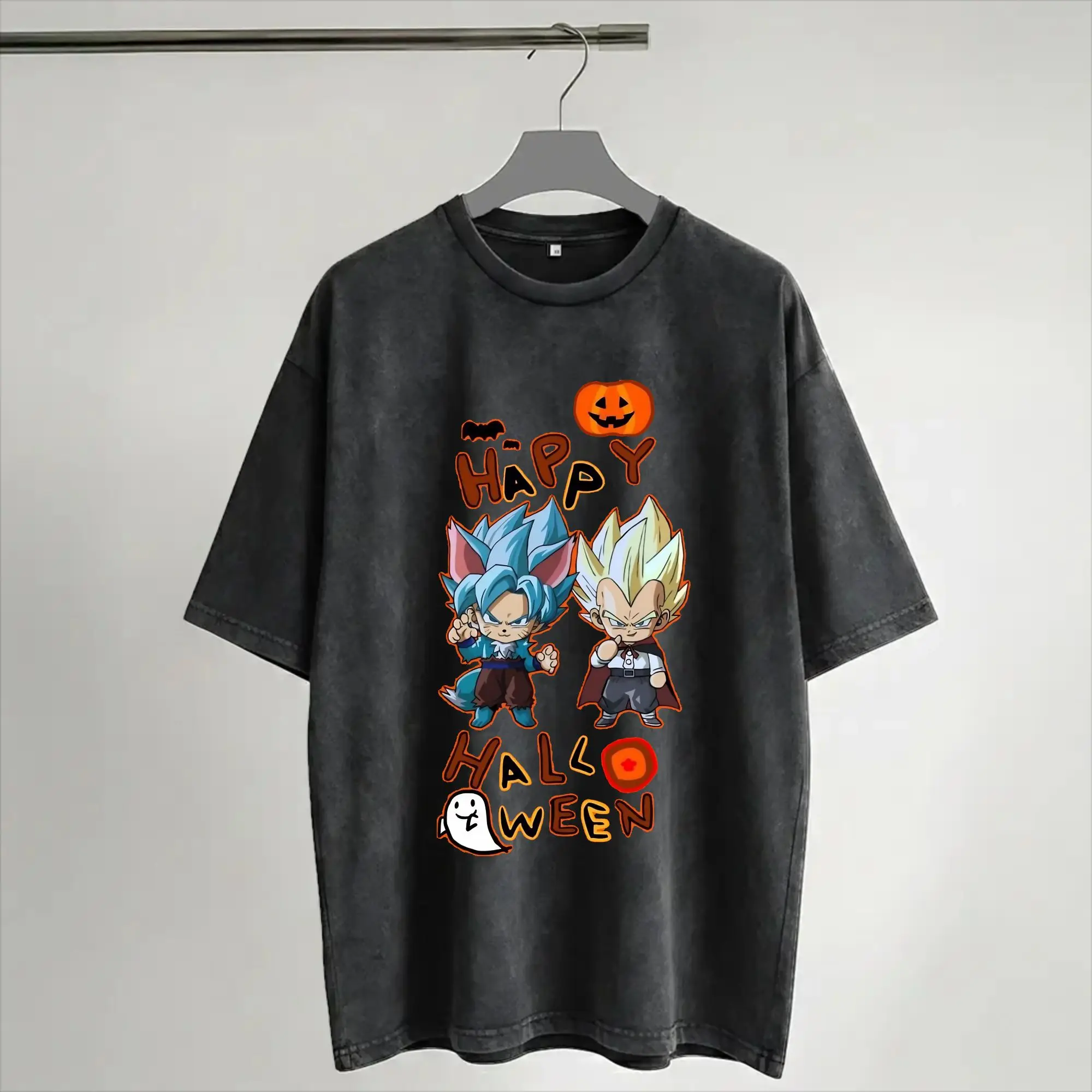 Harajuku Washed Shirts DBZ DragonBallZ D-DragonBall-L Halloween Pumpkin Merch Vintage T-Shirts Oversize  Streetwear Short Sleeve