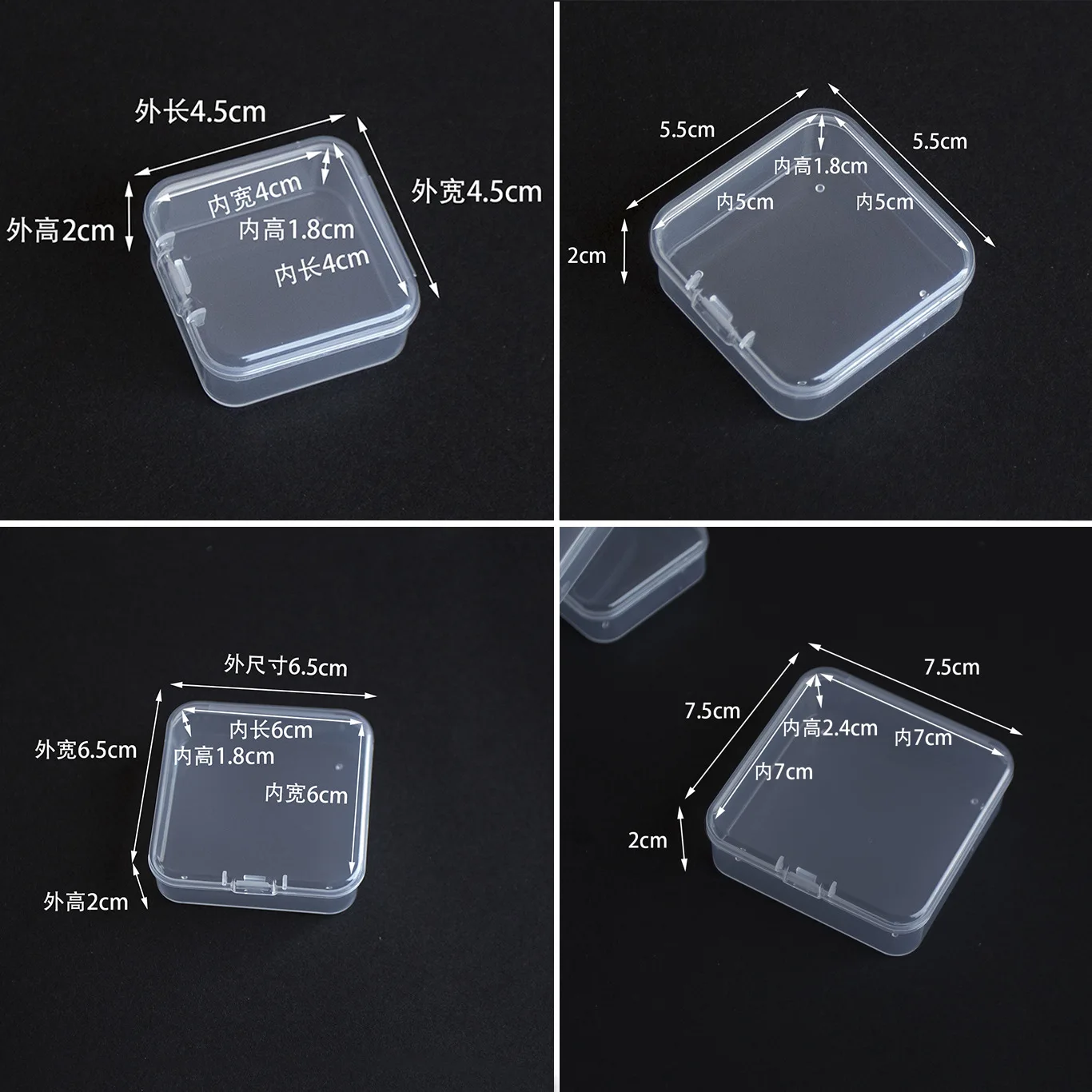 Square PP Plastic Box Rectangular Storage Transparent Flip Cover One-Piece Storage Parts Small Product Jewelry Packaging