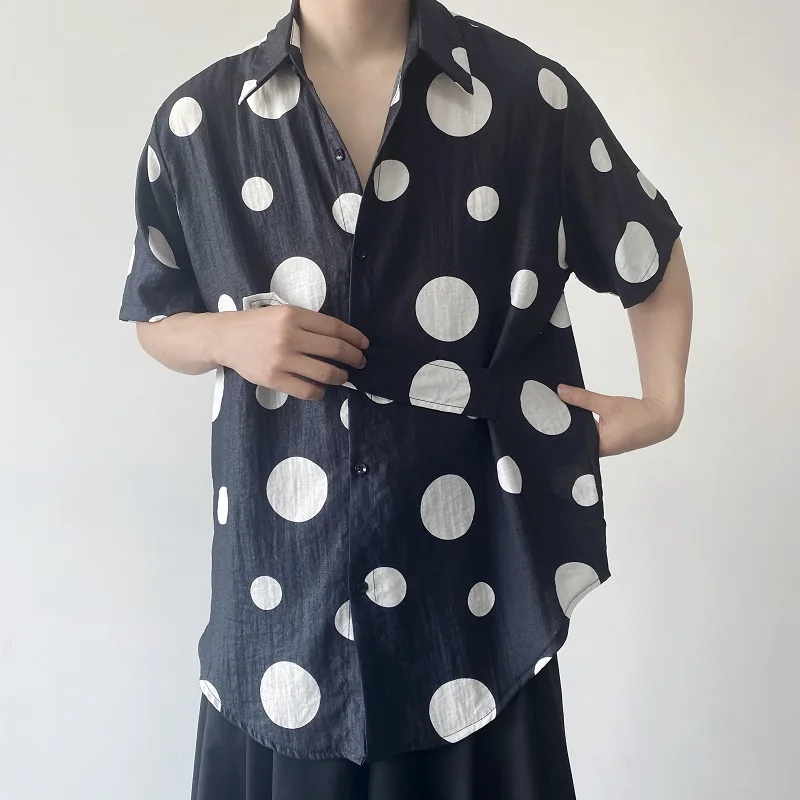 Breathable Loose Men's Summer Shirt Polka Dot Flip Collar Short Sleeve Retro Fashionable Versatile Casual Lightweight Top