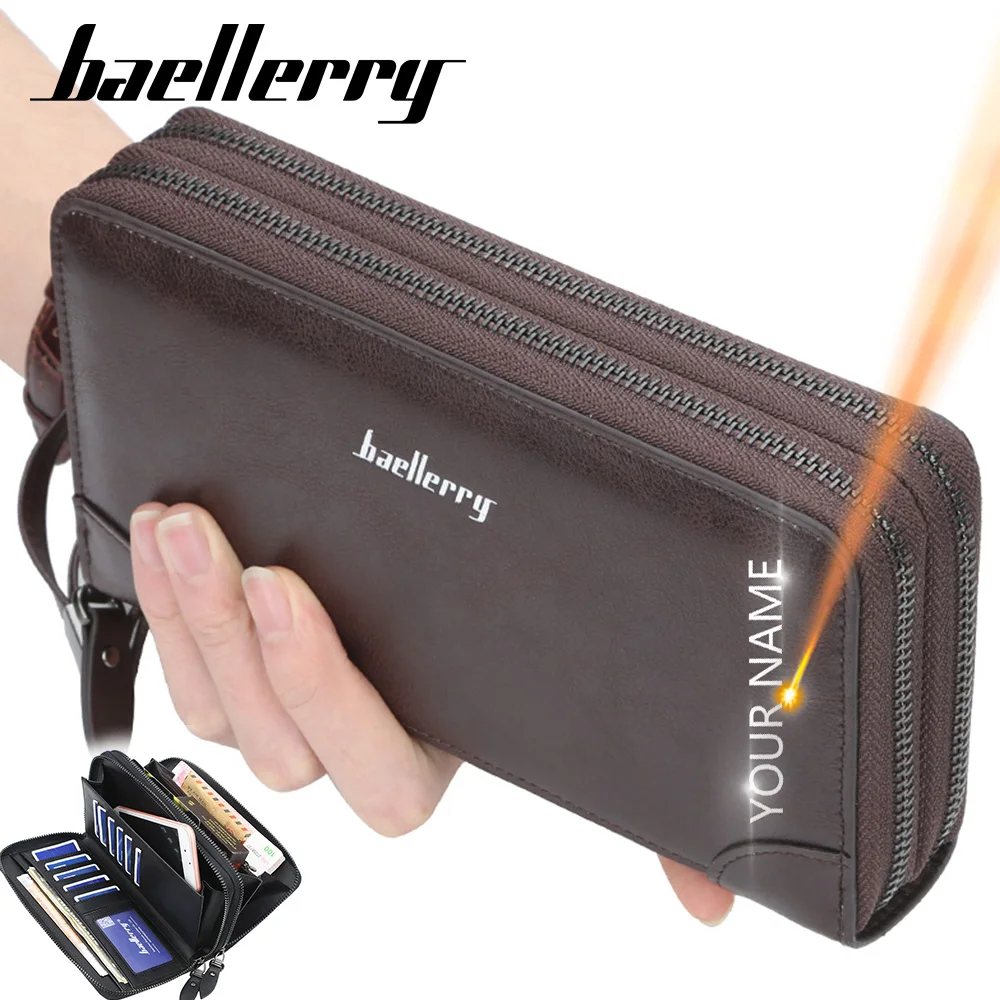 

Baellerry Name Engraving Men Long Wallet Card Holder Large Capacity Zipper Male Purses Handbags High Quality Brand Male Clutch