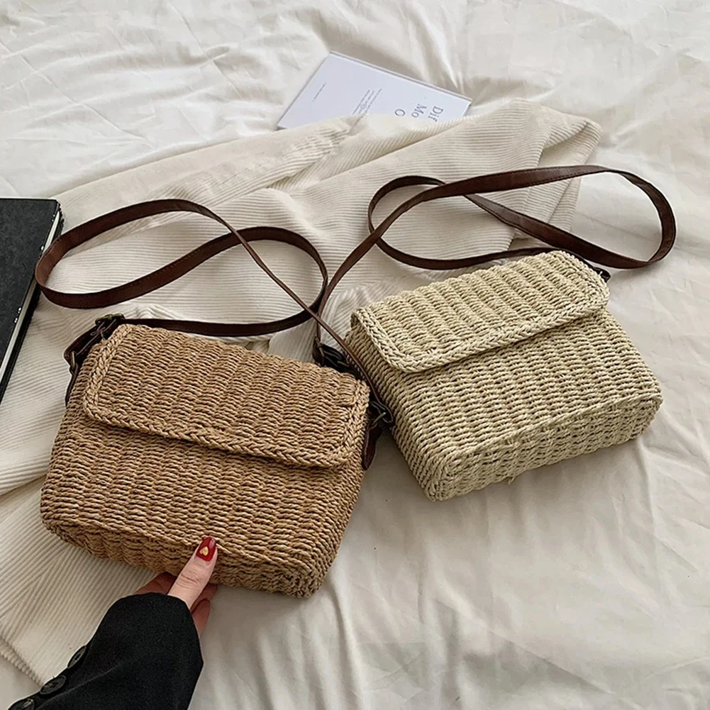 Fashion Rattan Women Shoulder Bags Small Designer Handbags Lady Wicker Woven Crossbody Bag Summer Beach Straw Messenger Purses