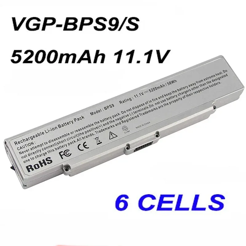 VGP-BPS9/S VGP-BPS9A/S VGP-BPL9 6cell 5200mAh 11.1V Laptop Battery For Sony VAIO VGN-CR13G VGN-CR190 VGN-CR20 VGN-CR33