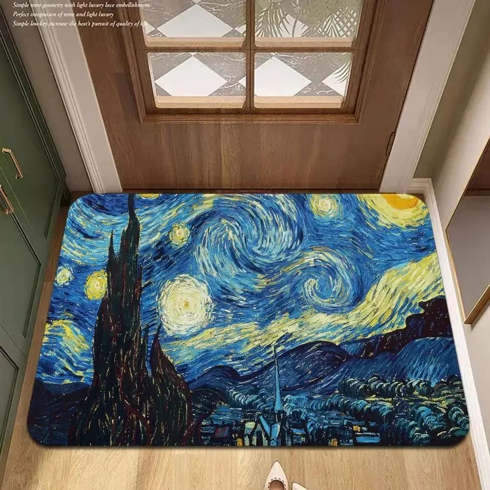 Van Gogh Art Door Mat Wrinkle-Resistant Doormat Hallway Indoor Entrance Floor Decorative Washable Carpet Non-slip Easy Clean Rug