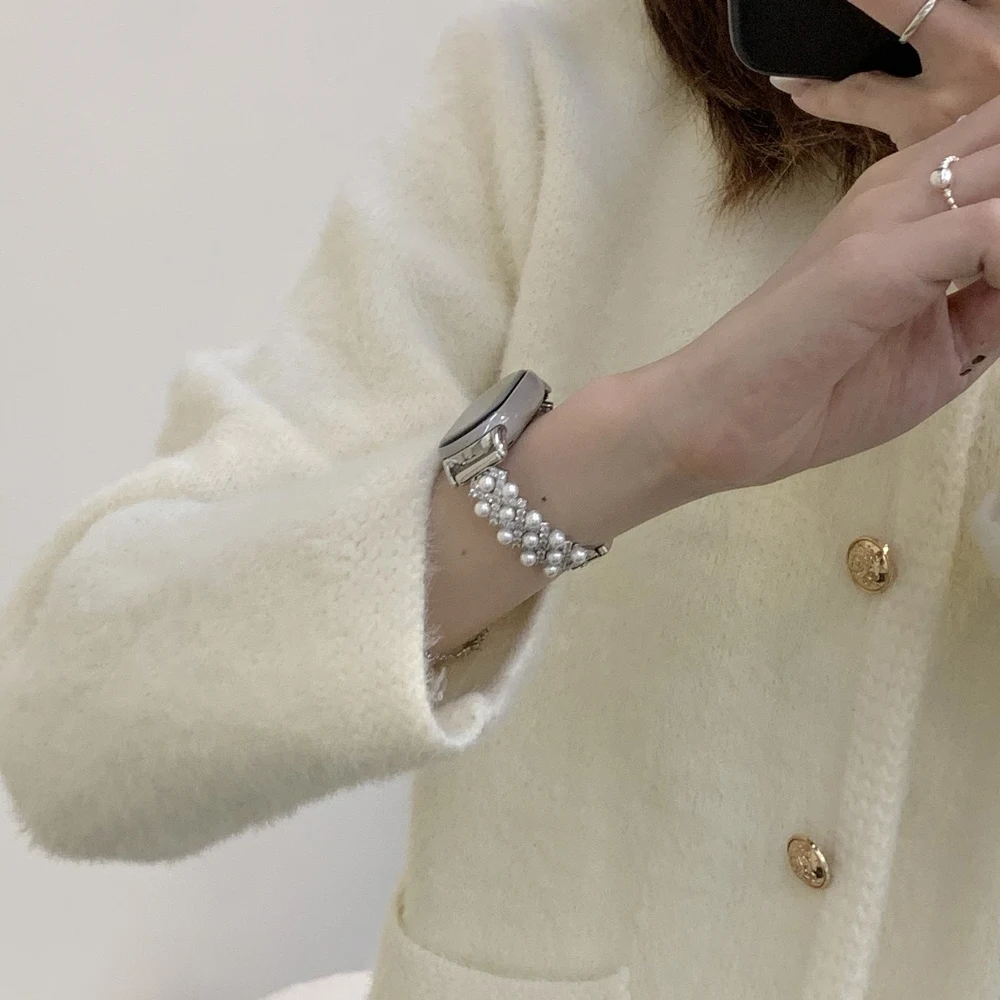 

Newest Luxury Pearl Cross Inlaid Diamond Strap Women Watchband For Xiaomi 8 9 10 8Pro 9Pro Bracelet For Redmi Watch4 5 Straps