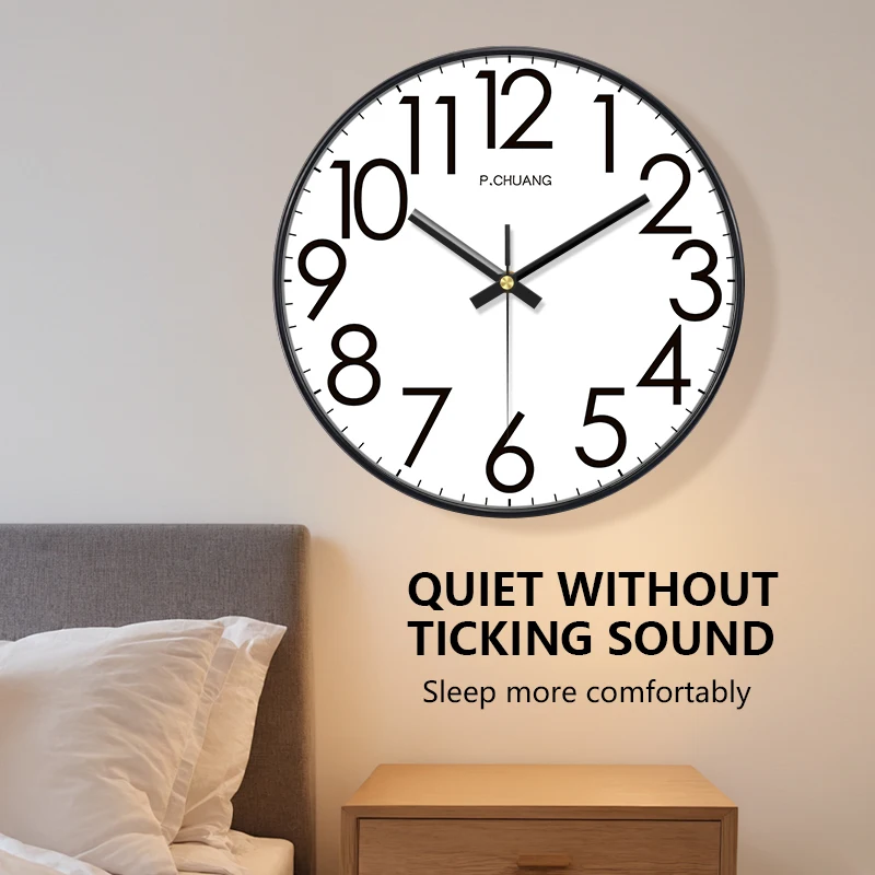 Simple Silent Wall Clock Large Clear Numbers Round Clock for Living Room Bedroom Kitchen Office Available in Black & Rose Golden