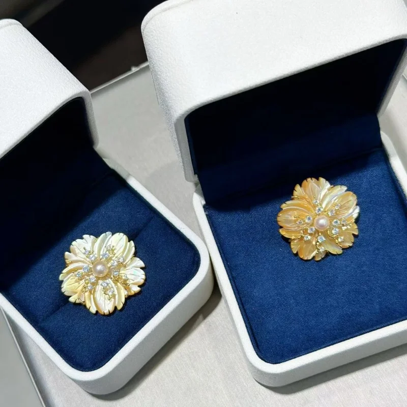 

SGARIT Elegance Gold Shell Camellia Brooch Natural Freshwater Pearl Lapel Pin for Women Jewelry 925 Sterling Silver