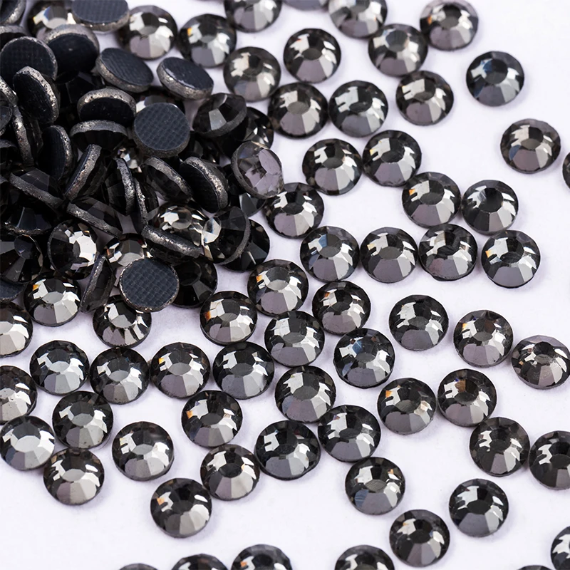 high quality Hotfix Rhinestones Black Diamond Iron On Crystal Glass Strass Clear SS4-SS30 Hot fix Rhinestone For Fabric Garment