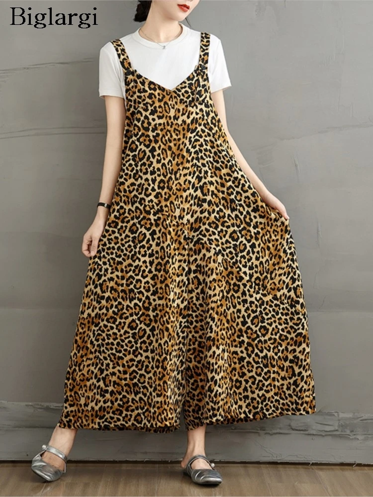

Oversized Summer Leopard Print Overalls Pant Women Wide Leg Loose Casual Ladies Overalls Trousers Fashion Ruffle Woman Jumpsuits