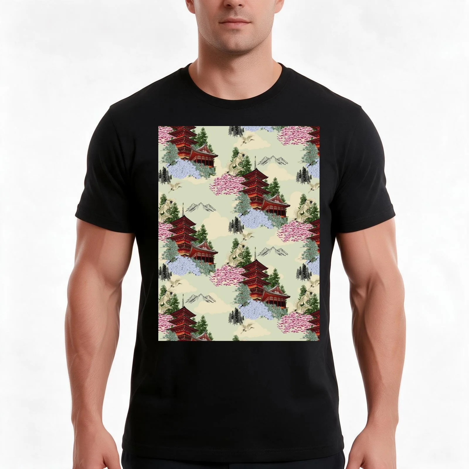 Firefly Pagoda T-Shirt Summer Casual Cotton Tee Oversized Streetwear Tops Vintage Graphic Print Loose Fit Short Sleeve