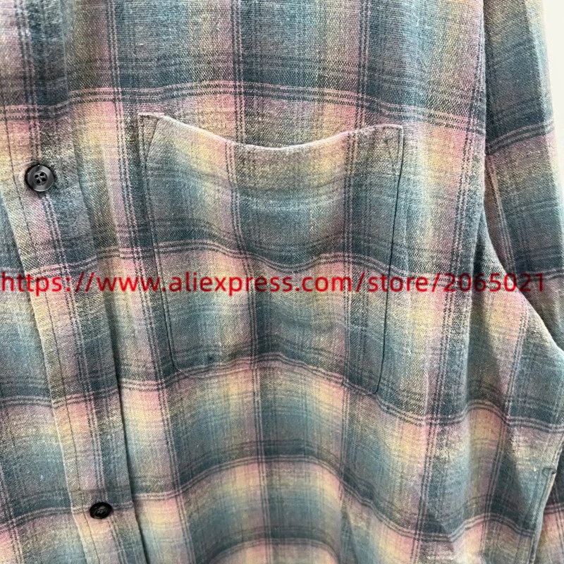 24fw retro Sunset Pink Grid shirt Men Women Best Quality Casual Loose Fit Shirts