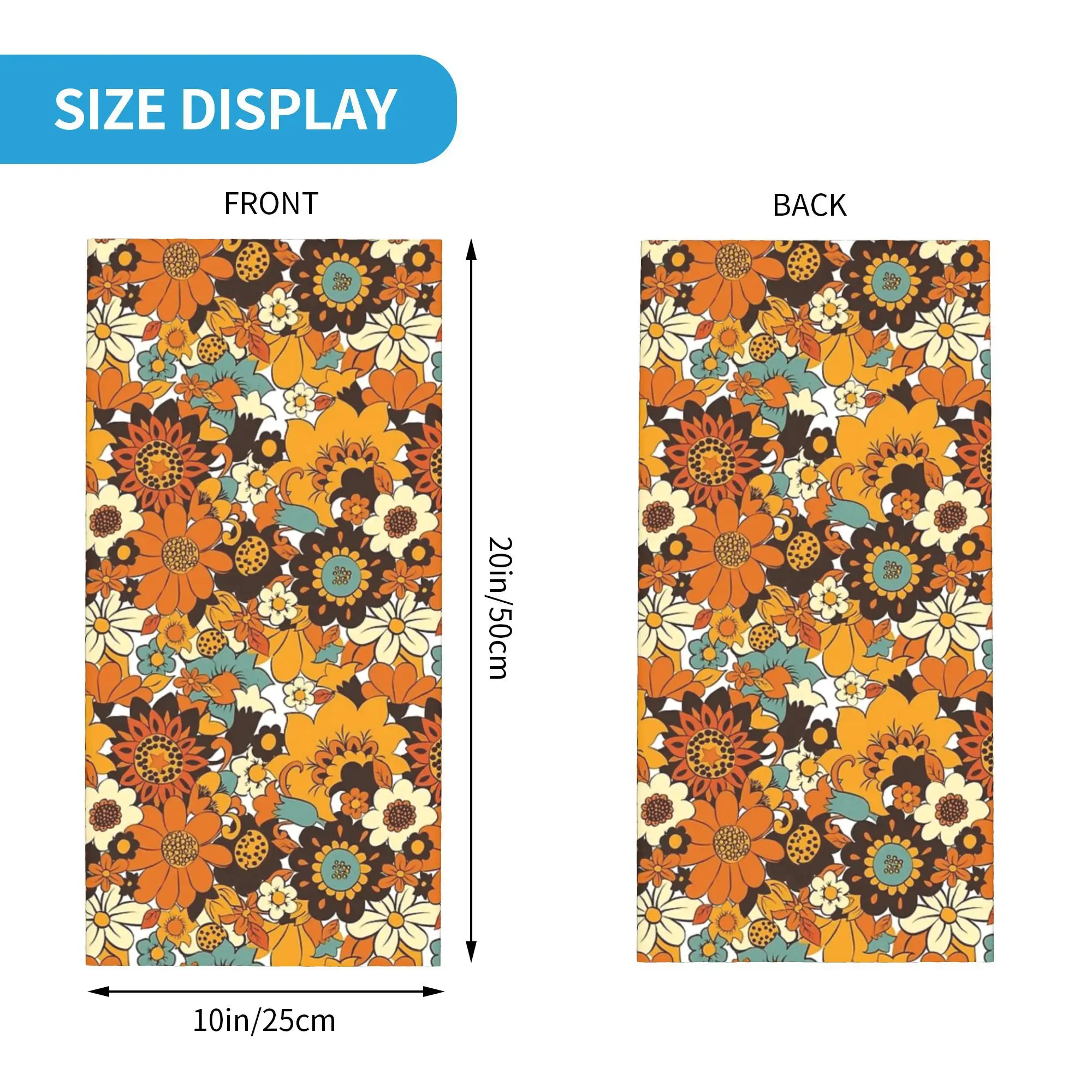 70 年代 60 年代レトロフラワーパワー、花柄バンダナネックカバープリントラップスカーフ多機能ヘッドバンドランニングユニセックス大人