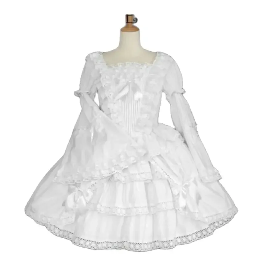 Новый сексуальный белый атласный костюм горничной с широкими рукавами и оборками по индивидуальному заказу