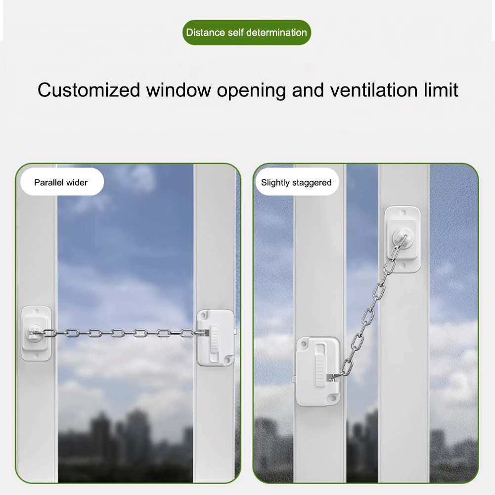 Window Locks Self Adhesive Window Frame Safety Chain Lock No Drilling Adjustable for UPVC Wooden Sliding Window